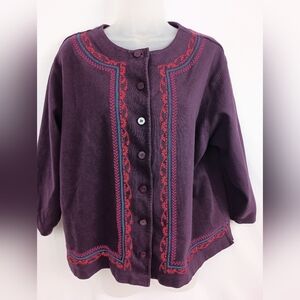 2/$30 BECHAMEL Christmas Holiday Embroidered XL‎ Purple Lightweight Sweater